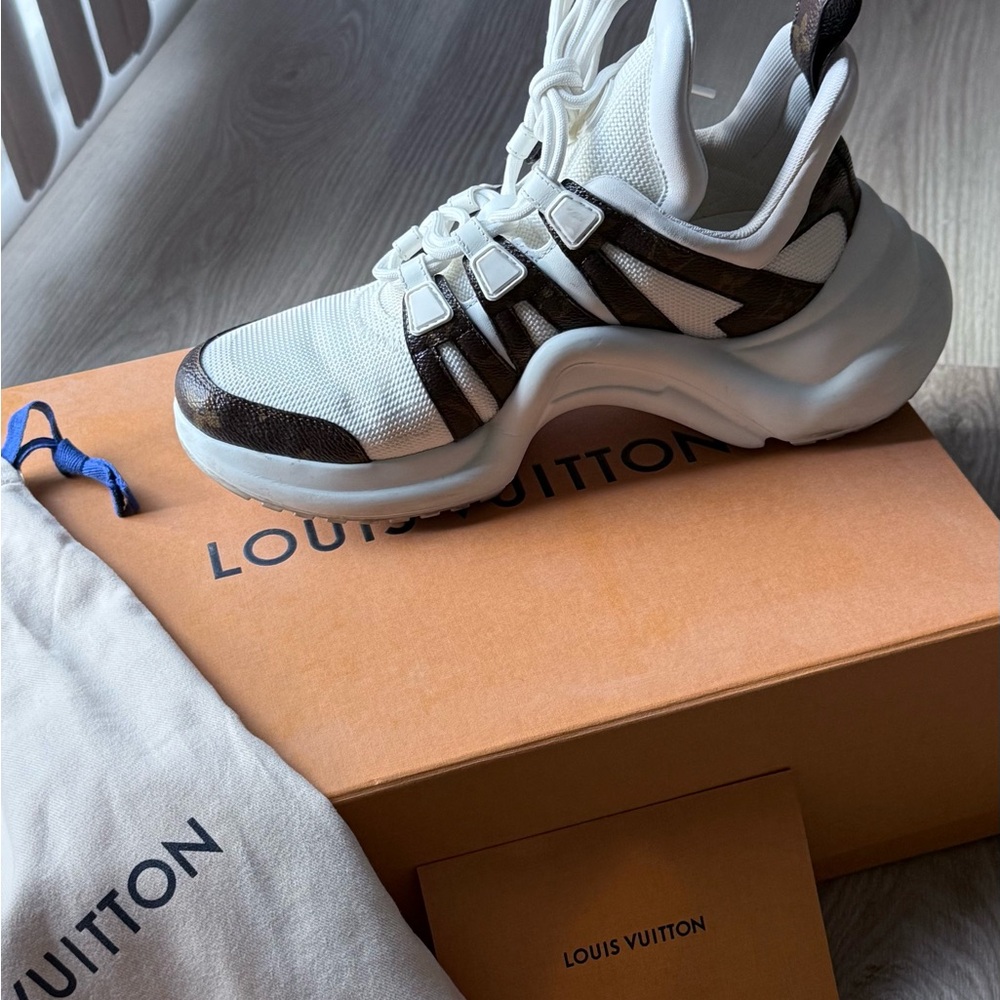 Louis Vuitton White and Brown Athletic Shoes